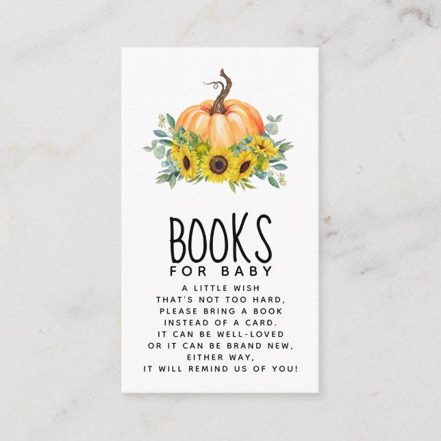 Tarjeta De Recepción Libros de Baby Shower para calabaza para bebé (Anverso)