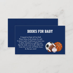 Tarjeta De Recepción Libros de Baby Shower para deportes azules para be