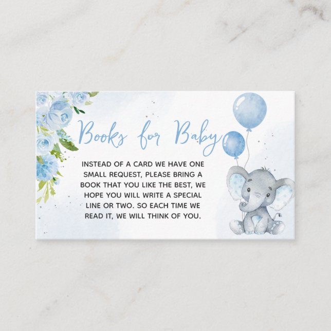 Tarjeta De Recepción Libros de Baby Shower para elefantes azules para b (Anverso)