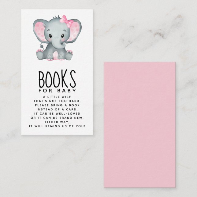 Tarjeta De Recepción Libros de Baby Shower para elefantes rosas para be (Anverso / Reverso)