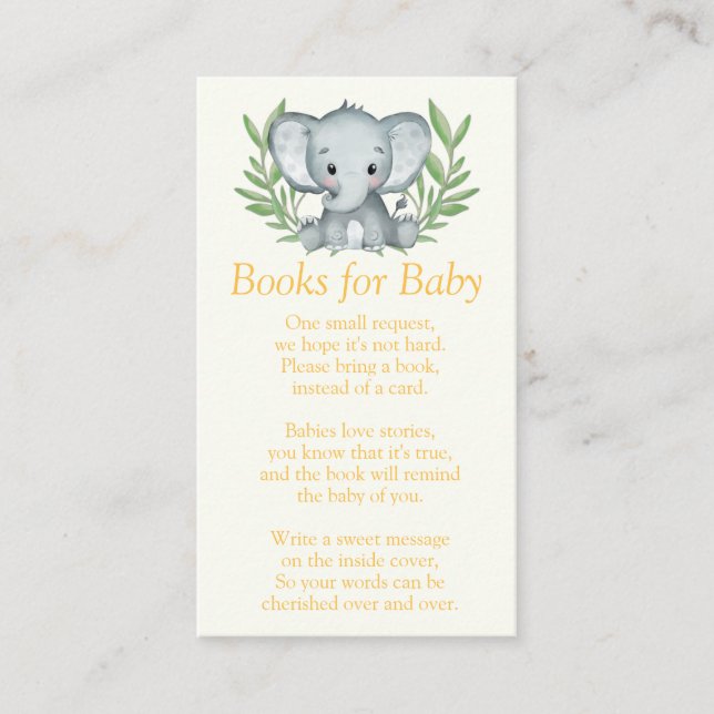 Tarjeta De Recepción Libros de Baby Shower para Elefantes Verdes para B (Anverso)