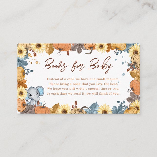 Tarjeta De Recepción Libros de Baby Shower para la calabaza de Elefante (Anverso)