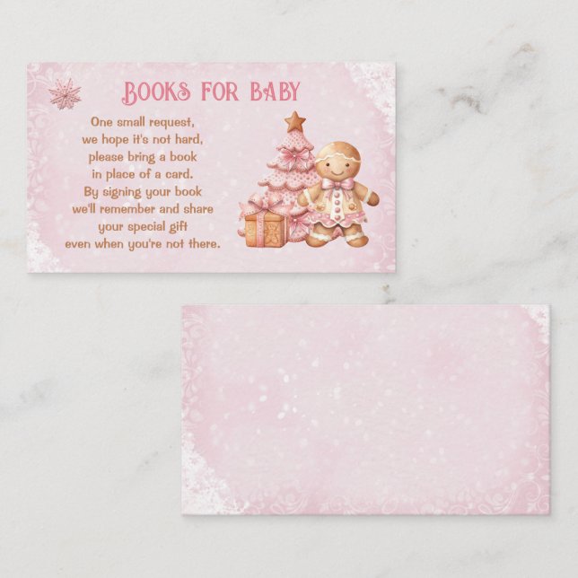 Tarjeta De Recepción Libros De Baby Shower Rosados De Gingerbread Para  (Anverso / Reverso)