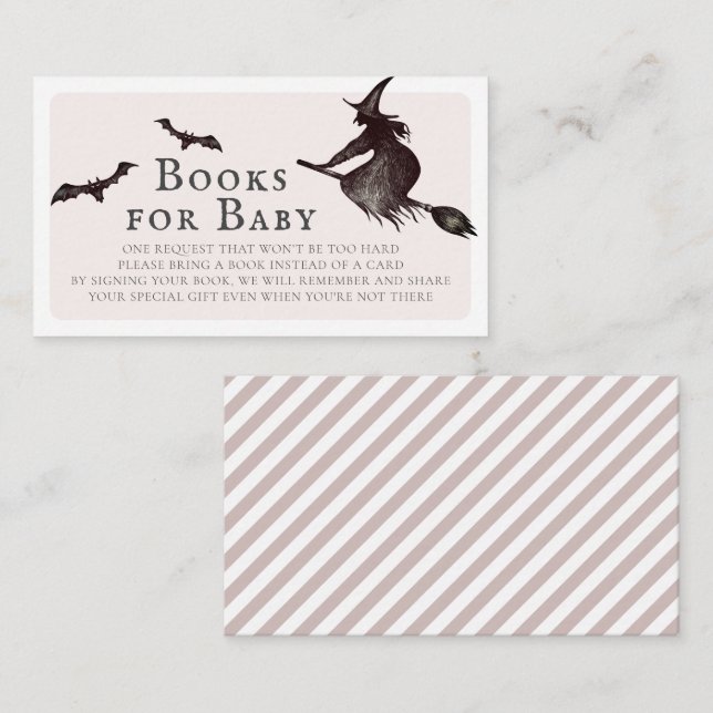 Tarjeta De Recepción Libros de Baby Shower rosados para brujas de Hallo (Anverso / Reverso)
