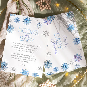 Tarjeta De Recepción Libros de baby shower sencillos azules con copos d