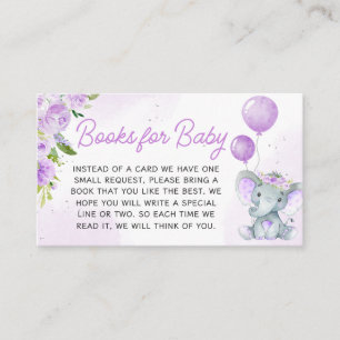 Tarjeta De Recepción Libros de Baby Shower sobre elefantes morados