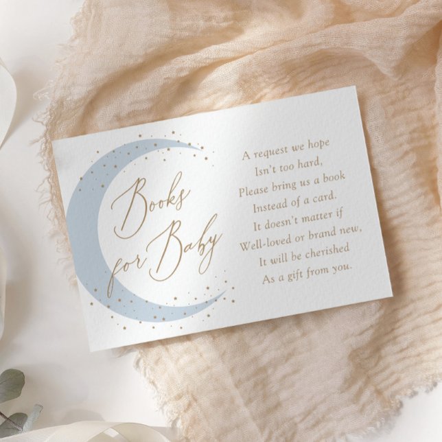 Tarjeta De Recepción Libros de Baby Shower sobre la luna en azul para b (Subido por el creador)