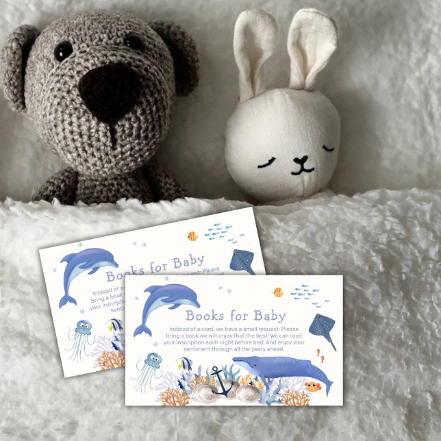 Tarjeta De Recepción Libros De Ballenas De Delfín Del Océano Azul Para  (Blue Ocean Dolphin Whale Books For Baby Shower Enclosure Card)