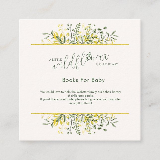 Tarjeta De Recepción Libros de bebé con marco dorado rústico de flores  (Anverso)