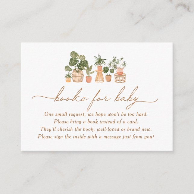 Tarjeta De Recepción Libros de Boho Potted House Plants para Baby Showe (Anverso)