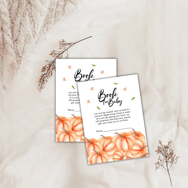 Tarjeta De Recepción Libros De Calabaza Acuática Para La Caída De Hallo (Watercolor Pumpkin Books For Baby Halloween Fall Enclosure Card)