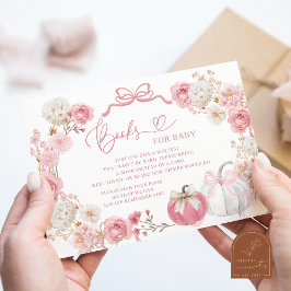 Tarjeta De Recepción Libros de calabaza blanca y rosa para el bebé
