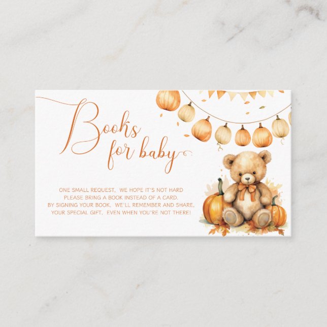 Tarjeta De Recepción Libros de calabaza de oso otoño para bebé (Anverso)