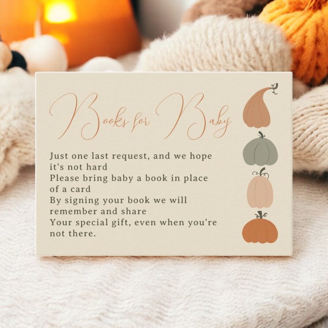 Tarjeta De Recepción Libros de calabaza de otoño rústico para la ducha  (Rustic Fall Pumpkin books for baby shower Enclosure Card)