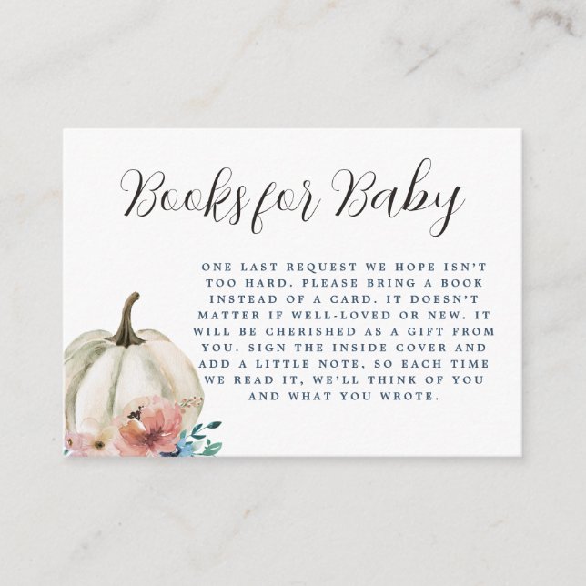 Tarjeta De Recepción Libros De Calabaza Floral Blanca Para Bebés (Anverso)