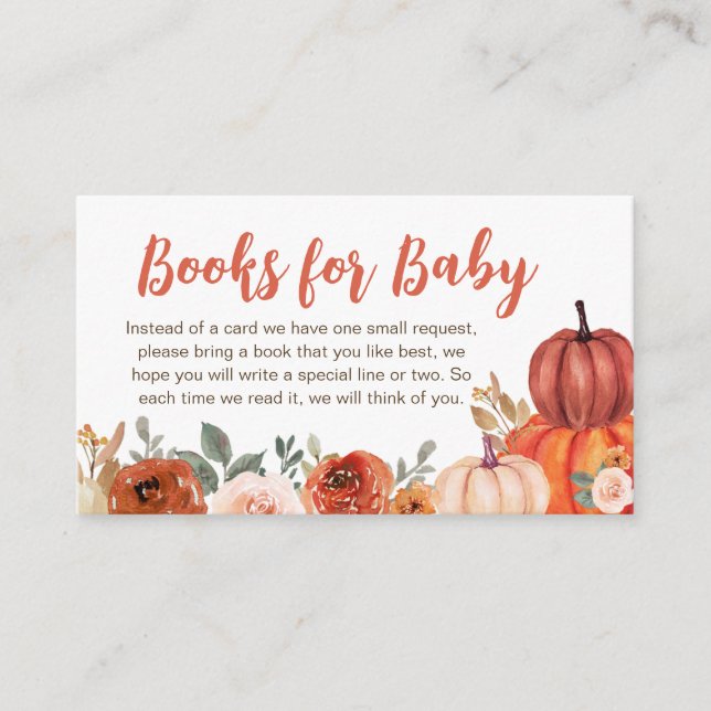 Tarjeta De Recepción Libros de calabaza floral de Naranja quemado para  (Anverso)
