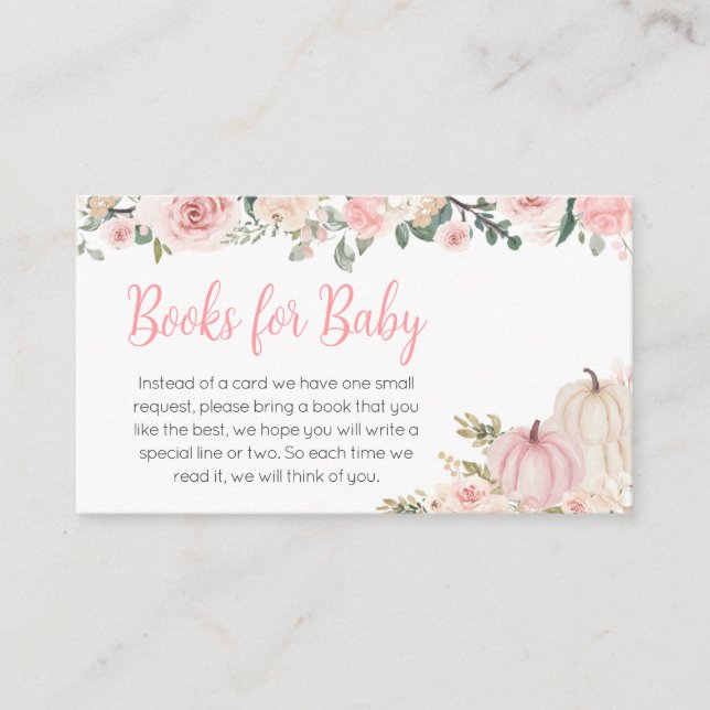 Tarjeta De Recepción Libros de calabaza floral rosada para bebé (Anverso)