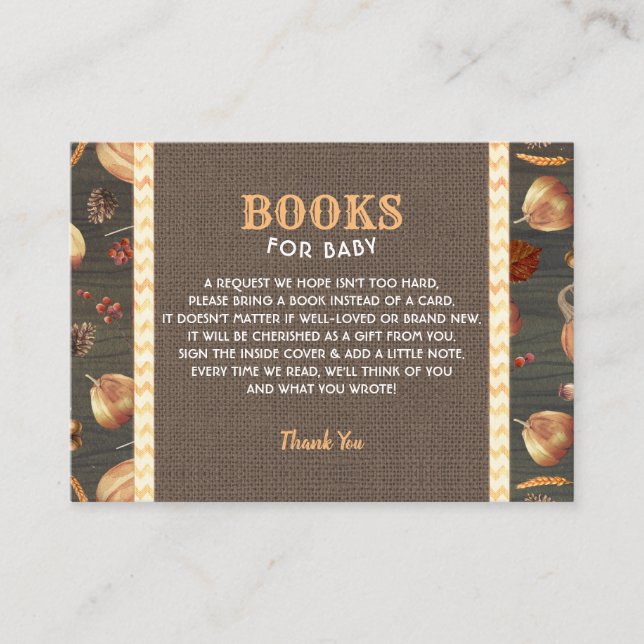 Tarjeta De Recepción Libros De Calabazas Rústicas naranjas Para Bebés (Anverso)