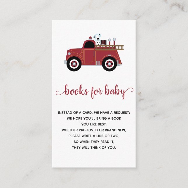 Tarjeta De Recepción Libros de camiones de bomberos de época para Baby  (Anverso)