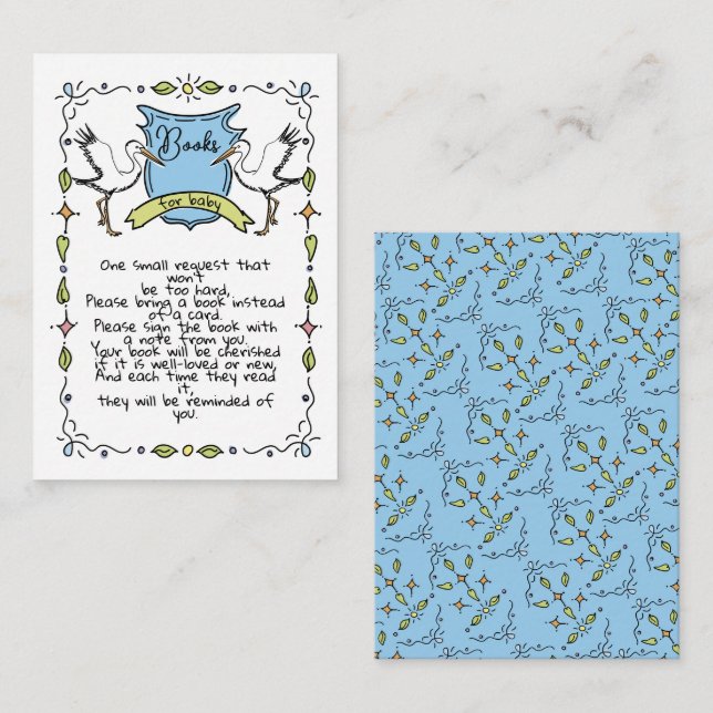 Tarjeta De Recepción Libros de cigüeñas dibujados a mano para bebé (Anverso / Reverso)