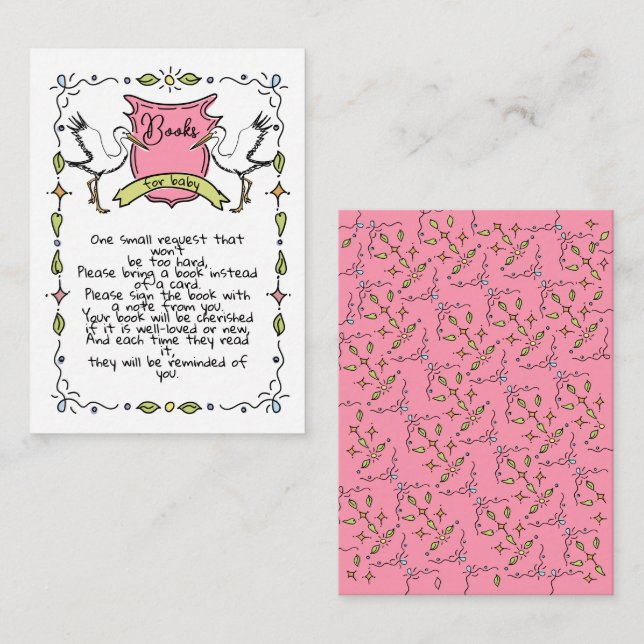 Tarjeta De Recepción Libros de cigüeñas dibujados a mano para bebé (Anverso / Reverso)