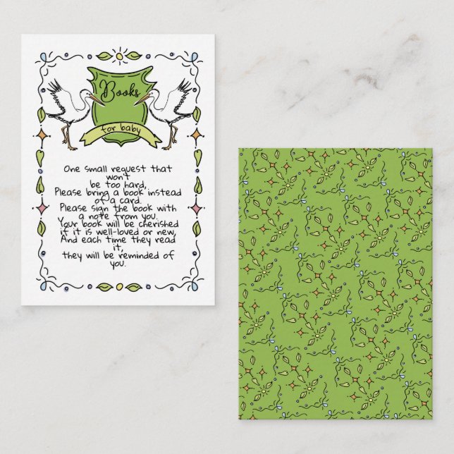 Tarjeta De Recepción Libros de cigüeñas dibujados a mano para bebé (Anverso / Reverso)