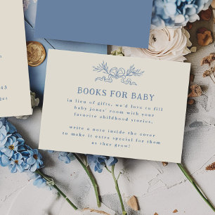 Tarjeta De Recepción Libros de cinta botánica azul para baby shower