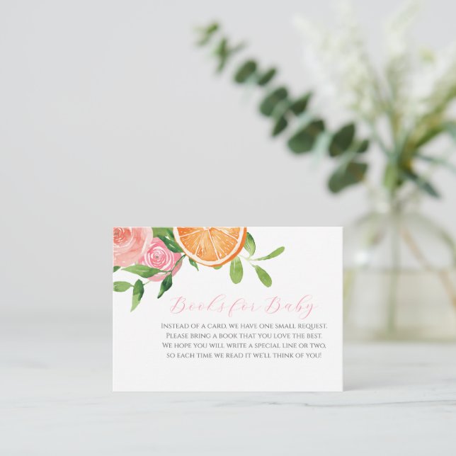 Tarjeta De Recepción Libros de Citrus Floral Baby Shower para bebé (Anverso de pie)