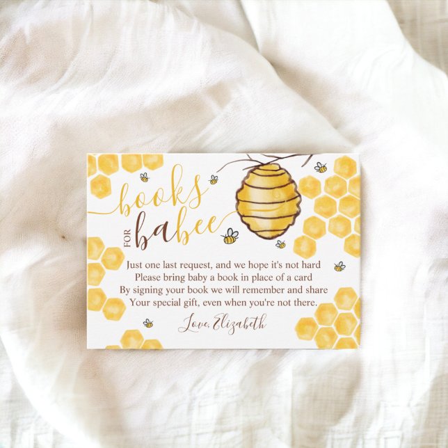Tarjeta De Recepción Libros de colmenas de abeja de abeja para bebés (Cute honeycomb beehive books for baby shower enclosure card)