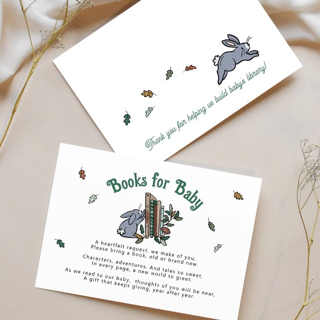 Tarjeta De Recepción Libros de Conejos de Woodland a petición de libro  (Woodland Bunnies Book Request Baby Shower Card)