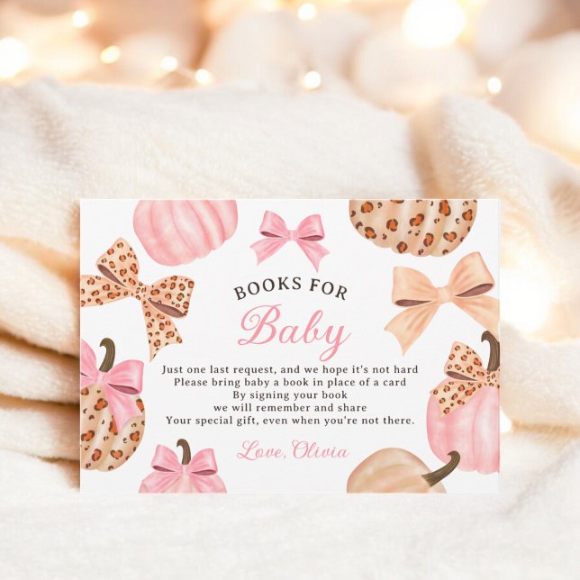 Tarjeta De Recepción Libros de Coquette Pink Bow Leopardo para la ducha (Coquette Pink Bow Leopard books for baby shower Enclosure Card)
