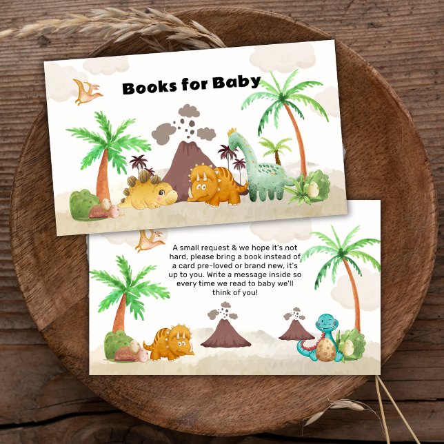 Tarjeta De Recepción Libros de dinosaurios eclosionando para shower de  (Volcano Hatching Dino Books For Boy Baby Shower Enclosure Card)