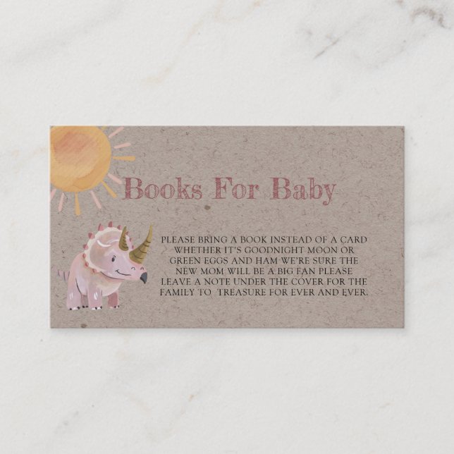 Tarjeta De Recepción Libros De Dinosaurios Rosados De Kraft Para Bebés (Anverso)