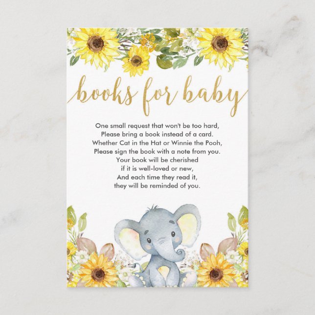 Tarjeta De Recepción Libros de elefante amarillo neutrales de género pa (Anverso)