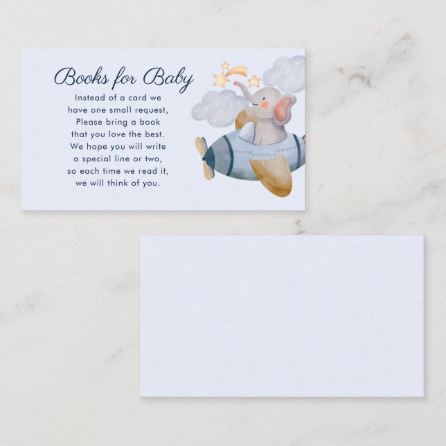 Tarjeta De Recepción Libros de elefante azul para bebé Baby Shower (Anverso / Reverso)
