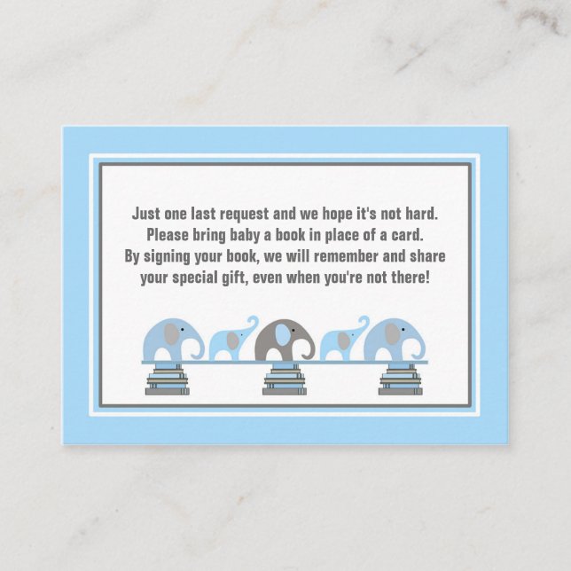 Tarjeta De Recepción Libros de elefante azul para el bebé (Anverso)