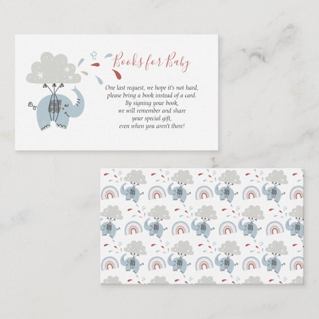 Tarjeta De Recepción Libros de elefante Blue Cute Boy para bebé (Anverso / Reverso)