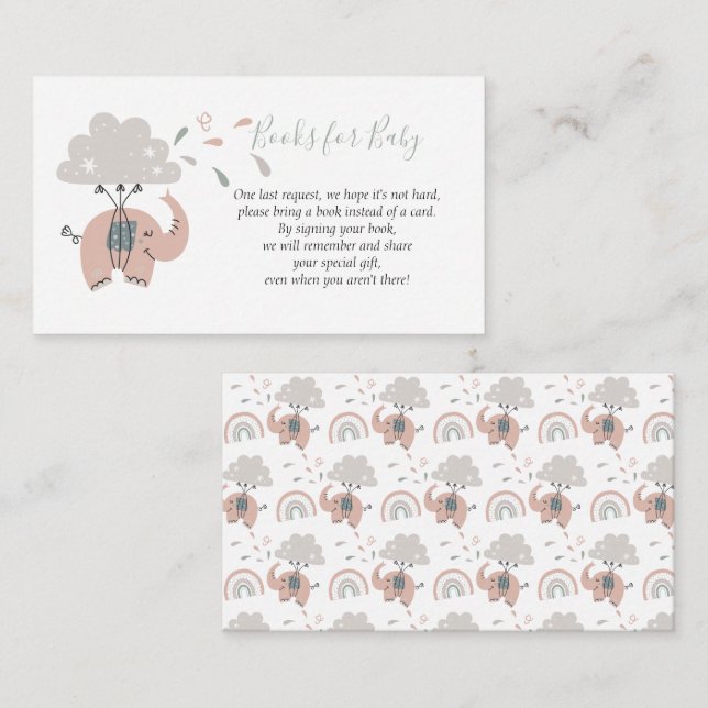 Tarjeta De Recepción Libros de elefante de Chica rosado para bebé (Anverso / Reverso)