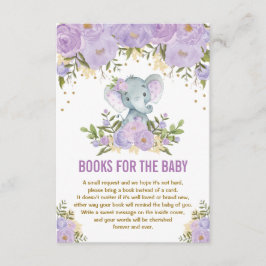 Tarjeta De Recepción Libros de elefante morado de oro floral para bebé