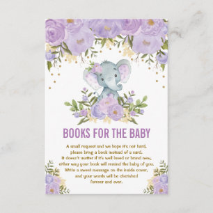 Tarjeta De Recepción Libros de elefante morado de oro floral para bebé