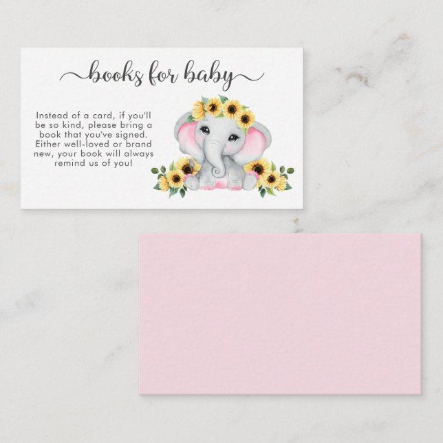 Tarjeta De Recepción Libros De Elefantes Azules Rosados Para Baby Showe (Anverso / Reverso)