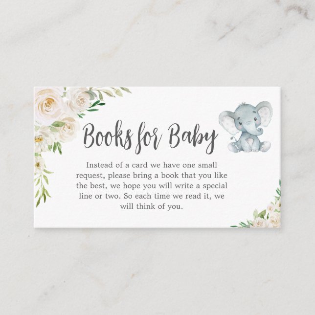 Tarjeta De Recepción Libros de elefantes blancos florales verdes para b (Anverso)