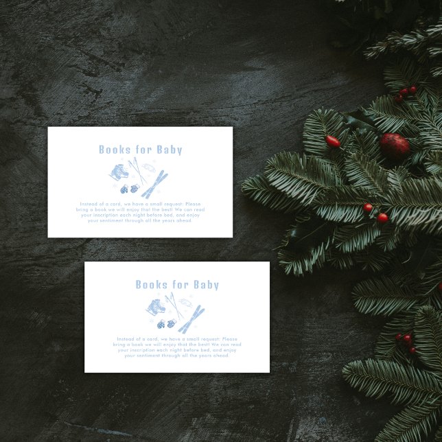 Tarjeta De Recepción Libros de esquí de invierno azul Après Bébé para b (Blue Winter Après Bébé Ski Books For Baby Shower Enclosure Card)