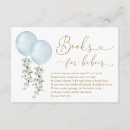 Tarjeta De Recepción Libros de eucalipto con globo azul para bebés geme
