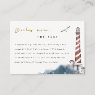 Tarjeta De Recepción Libros de faro azul oscuro rojo para baby shower