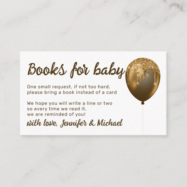 Tarjeta De Recepción Libros de fiesta de globos de bronce para bebé (Anverso)