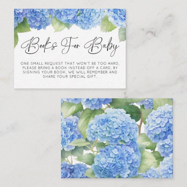 Tarjeta De Recepción Libros De Flores Azules De Hydrangea Para Baby Sho (Anverso / Reverso)