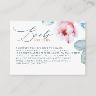 Tarjeta De Recepción Libros de flores azules y rosadas para bebé