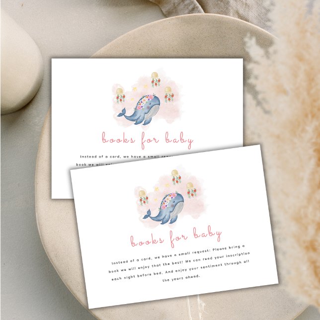 Tarjeta De Recepción Libros De Flores De Ballena De Gales Dulce Oceánic (Ocean Sweet Whale Floral Books For Baby Shower Enclosure Card)