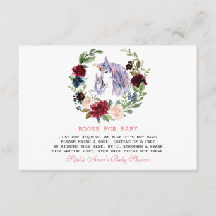 Tarjeta De Recepción Libros De Flores De Borgoña De Unicornio Para Baby